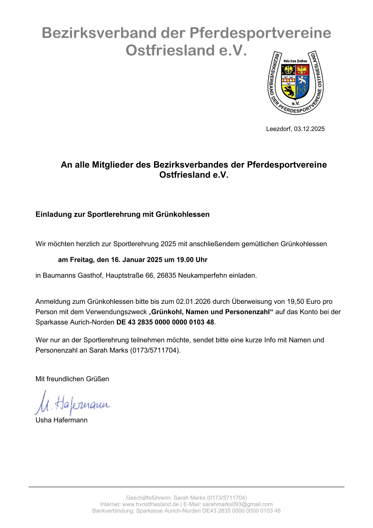 Einladung Sportlerehrung 2025